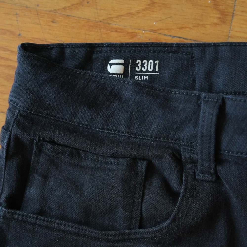 G-Star Raw 3301 Shorts Mens Black Slim Streetwear 38 Denim Casual Designer